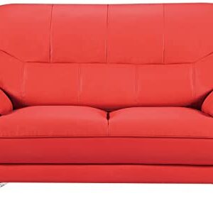 American Eagle Furniture Highland Mid Century Modern Leather Upholstered Living Room Loveseat, Red