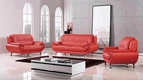 American Eagle Furniture Highland Mid Century Modern Leather Upholstered Living Room Loveseat, Red