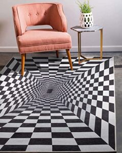 well woven warp hole black & white 3d vortex optical illusion 3'3" x 5' bottomless hole area rug