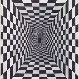 Well Woven Warp Hole Black & White 3D Vortex Optical Illusion 3'3" x 5' Bottomless Hole Area Rug