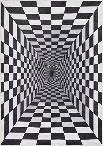 Well Woven Warp Hole Black & White 3D Vortex Optical Illusion 3'3" x 5' Bottomless Hole Area Rug