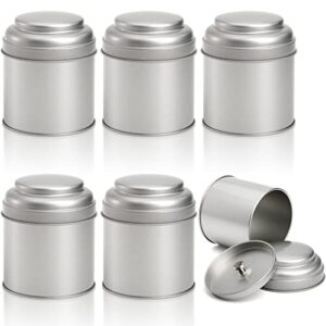 lawei 6 pack tea tins canister with airtight double lids, 8 oz round tin can box, small kitchen canisters containers for storage tea, coffee, sugar, loose leaf, candy, herbs and spices, silver