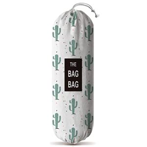 dingwen cactus pattern grocery bag storage holder, wall mount free adjustment with drawstring, washable canvas plastic bag organizer, grocery bag storage dispenser ​for home kitchen, 23x9 inch