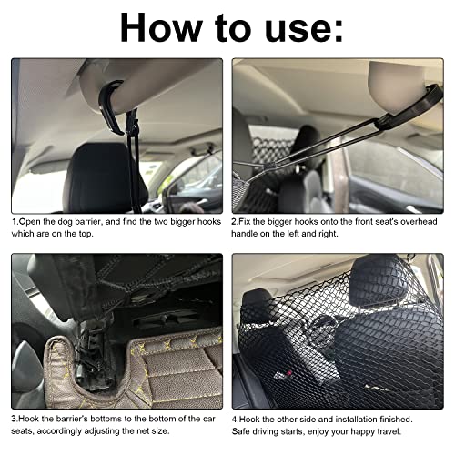 Dog Car Barrier SUV Pet Net + Free Metal Hooks, Dual Layer Pet Travel Safety Barrier Net, Easy to Install and Remove, Adjustable Car Dog Divider for Trucks, SUV, Vans, Car Net Organizer Storage Bag