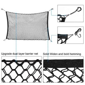 Dog Car Barrier SUV Pet Net + Free Metal Hooks, Dual Layer Pet Travel Safety Barrier Net, Easy to Install and Remove, Adjustable Car Dog Divider for Trucks, SUV, Vans, Car Net Organizer Storage Bag