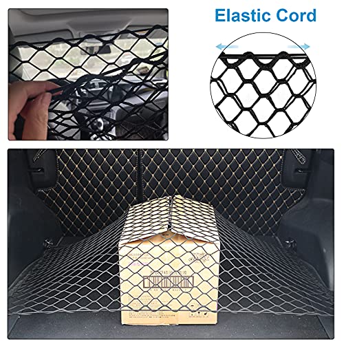 Dog Car Barrier SUV Pet Net + Free Metal Hooks, Dual Layer Pet Travel Safety Barrier Net, Easy to Install and Remove, Adjustable Car Dog Divider for Trucks, SUV, Vans, Car Net Organizer Storage Bag