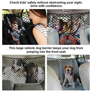 Dog Car Barrier SUV Pet Net + Free Metal Hooks, Dual Layer Pet Travel Safety Barrier Net, Easy to Install and Remove, Adjustable Car Dog Divider for Trucks, SUV, Vans, Car Net Organizer Storage Bag