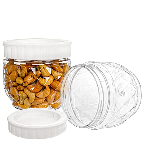 Lawei 12 Pack Clear Plastic Jars with Lids, 17 Oz Refillable Food Safe Storage Jars, Leak-Proof Wide Mouth Empty Storage Containers for Dry Food, Spices, Nuts, Honey, Jam, Kitchen Use