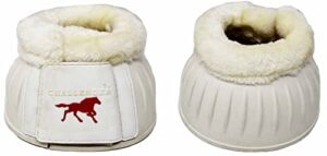 challenger horse large training ribbed rubber hoof impact overreach protection fleece lined bell boots white 41hi01wh-l