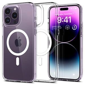 spigen for iphone 14 pro case, [anti-yellowing technology] [compatible with magsafe] [military grade drop protection] ultra hybrid (magfit) phone case for iphone 14 pro - white