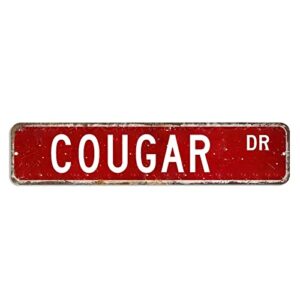 cougar street sign pet animal metal sign 4x18in customized weatherproof metal wall art country metal plaque sign for home bar pub garage road man cave
