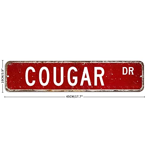 Cougar Street Sign Pet Animal Metal Sign 4x18in Customized Weatherproof Metal Wall Art Country Metal Plaque Sign for Home Bar Pub Garage Road Man Cave