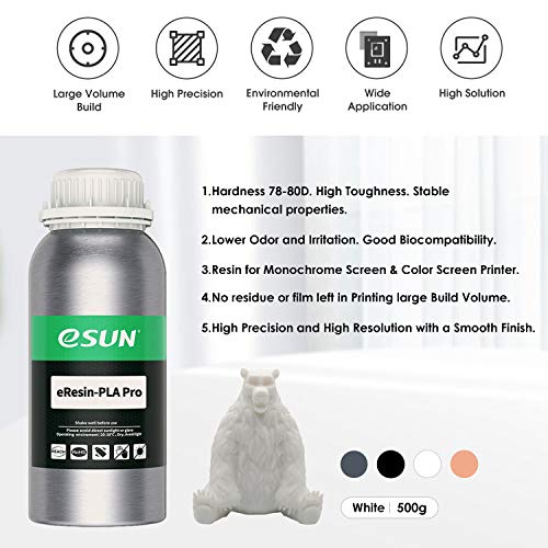 eSUN High Precision 3D Printer Resin Pla Plant-Based Resin Pro Low Odor Fast Curing Uv Photopolymer Resin 3D Printing Liquid for 405nm LCD Monochrome Screen Printer Color Screen Printer