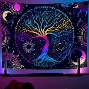 aackart blacklight tapestry for bedroom aesthetic-tree of life tapestry uv reactive spiritual tapestry trippy glow in the dark wall tapestry wall hanging 59.1 x 51.2 inches