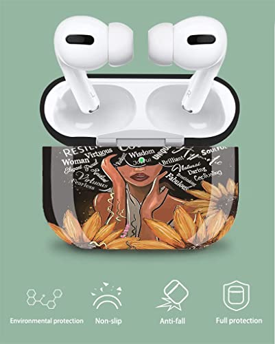 Airpods Pro Case Black Girl, OTOPO Cute Air pods Pro Accessories Protective Hard Case Cover Portable & Shockproof Women with Keychain for Airpods Pro Charging Case (Sunflower African American Women)