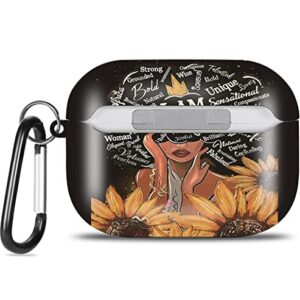 Airpods Pro Case Black Girl, OTOPO Cute Air pods Pro Accessories Protective Hard Case Cover Portable & Shockproof Women with Keychain for Airpods Pro Charging Case (Sunflower African American Women)