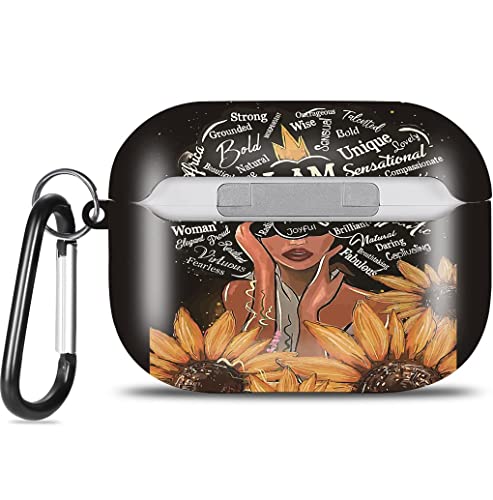 Airpods Pro Case Black Girl, OTOPO Cute Air pods Pro Accessories Protective Hard Case Cover Portable & Shockproof Women with Keychain for Airpods Pro Charging Case (Sunflower African American Women)