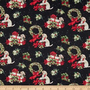 springs creative christmas holly gifts black, fabric by the yard