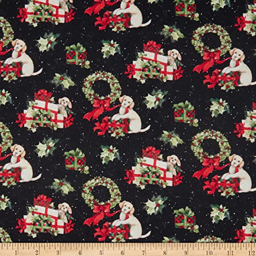 Springs Creative Christmas Holly Gifts Black, Fabric by The Yard