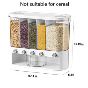 Conworld Dry Food Dispenser,Wall mounted 5 Grid Scent Bead Dispenser,Rice dispenser 25 pounds Kitchen Storage with Measuring Cup, Suitable for Rice, Beans, Laundry Beads