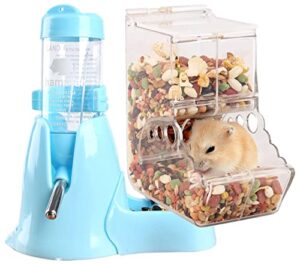 hamster automatic feeder dispenser for small animal rhamster ferret bunny rabbit pig hedgehog bird feed pets, mini auto food feeding cage water bowl for vacation（1pcs feeder+1pcs water bowl(blue)