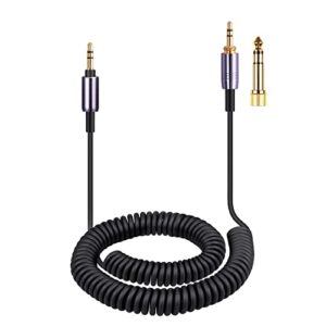 weishan ath-m50xbt cable, coiled aux cord replacement for audio technica ath-m50xbt2, ath-sr50bt wireless headphones, 3.5mm(1/8") extension wire with 6.35mm(1/4") adapter, 14ft