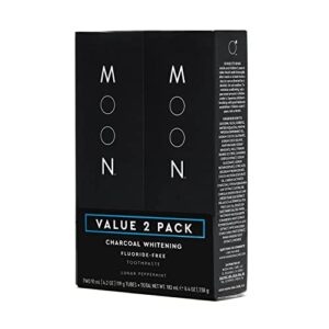 moon charcoal whitening stain removal toothpaste, fluoride-free, lunar peppermint flavor for fresh breath, for adults 4.2oz (2 pack)
