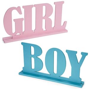 gender reveal decorations - boy or girl wooden blue and pink letter sign，with gender announcement baby shower party table decorations – by zouyee