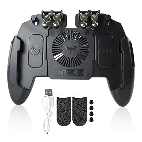 Trigger Mobile Game Controller with Cooling Fan for PUBG/Call of Duty,Mobile Triggers for 4.7”-6.5” iOS/Android Phones,with Cooling Fan/Phone Holder/Finger Sleeves