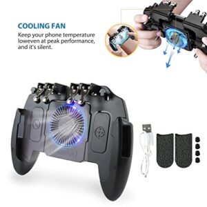 Trigger Mobile Game Controller with Cooling Fan for PUBG/Call of Duty,Mobile Triggers for 4.7”-6.5” iOS/Android Phones,with Cooling Fan/Phone Holder/Finger Sleeves