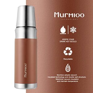 Murmioo travel vacuum flask，stainless steel insulated bottle, built-in cap cup, cold for 24 hours, heat for 12 hours, BPA Free leak proof, sweat free 17oz/500ml Brown