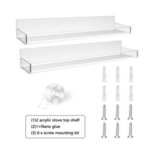 BATHHOLD Acrylic Stove Top Shelf for Kitchen Adhesive with Additional Removable Middle Divider,Non Magnetic Fit 30"