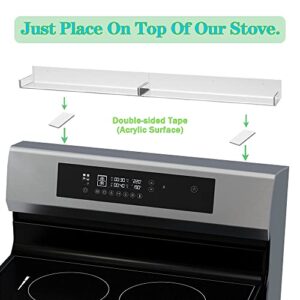 BATHHOLD Acrylic Stove Top Shelf for Kitchen Adhesive with Additional Removable Middle Divider,Non Magnetic Fit 30"