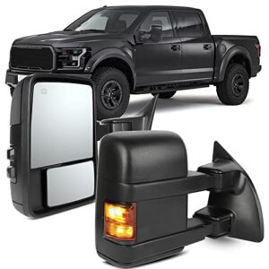 ocpty a pair of towing mirrors replacement fit for 1999-2007 for ford for f250/for f350/for f450/for f550 super duty pickup tow mirrors power adjusted heated turn signal light black housing