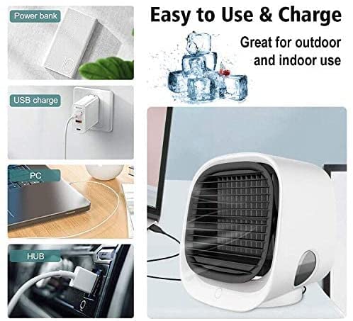 MOGUU Portable Air Conditioner, Evaporative Cooler Fan, 3 Wind Speed & 7 LED Light, USB Powered Personal with 300ml Water Tank for Home, Bedroom, Office, Dorm, Car, Camping Tent, White