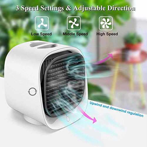 MOGUU Portable Air Conditioner, Evaporative Cooler Fan, 3 Wind Speed & 7 LED Light, USB Powered Personal with 300ml Water Tank for Home, Bedroom, Office, Dorm, Car, Camping Tent, White