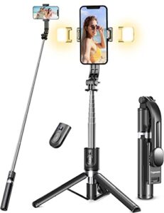 44.9 inch selfie stick with reinforced tripod - 2 fill lights, tupwoon extendable & portable phone tripod with remote, compatible with iphone 14 pro max/13/12/11 samsung android