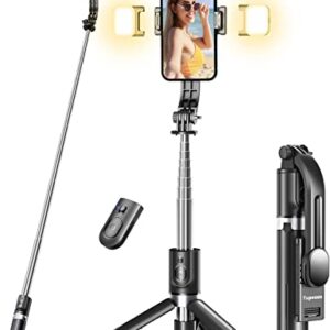 44.9 Inch Selfie Stick with Reinforced Tripod - 2 Fill Lights, Tupwoon Extendable & Portable Phone Tripod with Remote, Compatible with iPhone 14 Pro Max/13/12/11 Samsung Android