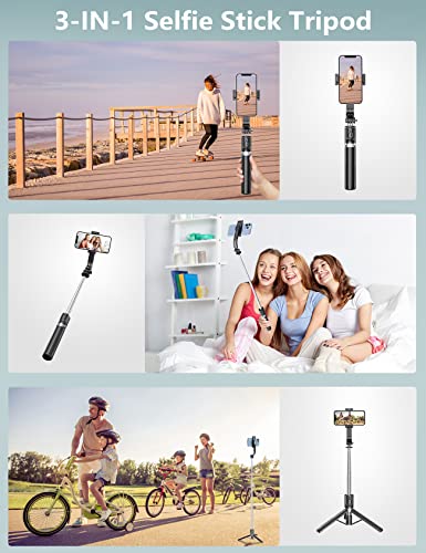 44.9 Inch Selfie Stick with Reinforced Tripod - 2 Fill Lights, Tupwoon Extendable & Portable Phone Tripod with Remote, Compatible with iPhone 14 Pro Max/13/12/11 Samsung Android