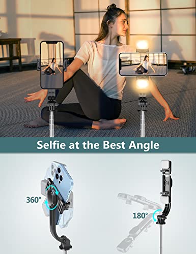 44.9 Inch Selfie Stick with Reinforced Tripod - 2 Fill Lights, Tupwoon Extendable & Portable Phone Tripod with Remote, Compatible with iPhone 14 Pro Max/13/12/11 Samsung Android