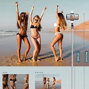 44.9 Inch Selfie Stick with Reinforced Tripod - 2 Fill Lights, Tupwoon Extendable & Portable Phone Tripod with Remote, Compatible with iPhone 14 Pro Max/13/12/11 Samsung Android