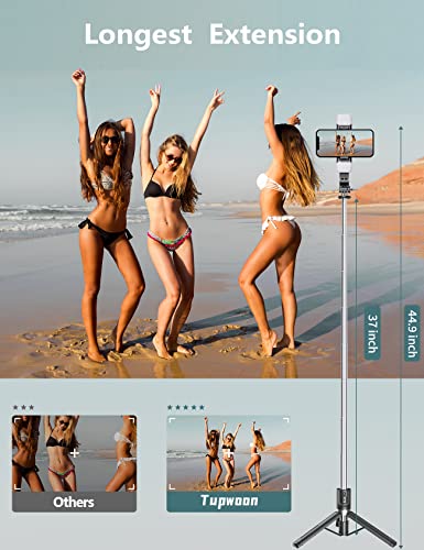 44.9 Inch Selfie Stick with Reinforced Tripod - 2 Fill Lights, Tupwoon Extendable & Portable Phone Tripod with Remote, Compatible with iPhone 14 Pro Max/13/12/11 Samsung Android