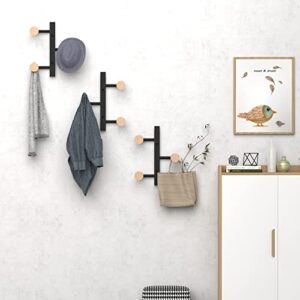 Jakyitvi Detachable Coat Rack Wall Mounted with 9 Hooks, Vertical or Horizontal Coat Hooks, DIY 1/2/3-Section Hat Rack, Metal and Wooden Hooks for Hanging, for Bathroom Entryway Bedroom