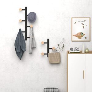 Jakyitvi Detachable Coat Rack Wall Mounted with 9 Hooks, Vertical or Horizontal Coat Hooks, DIY 1/2/3-Section Hat Rack, Metal and Wooden Hooks for Hanging, for Bathroom Entryway Bedroom