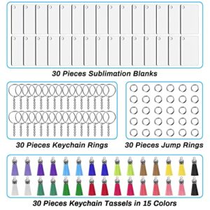 Modacraft Sublimation Keychain Blanks Bulk 120Pcs Sublimation Keychain Blanks Set with Rectangle Sublimation Blanks, Keychain Tassels, Keychain Rings and Jump Rings for DIY Keychain Crafting