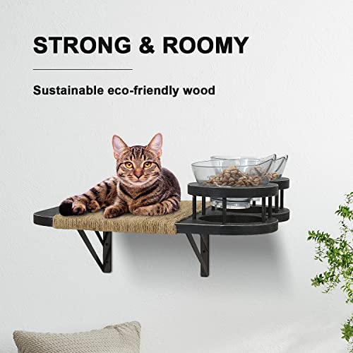 Cat Hammock Cat Wall Shelves with 3 Steps, Cat Shelves and Perches with 2 Cat Food Shelf, Cat Climbing Shelf Cat Scratching Post Cat Wall Shelf for Indoor, Cat Steps with Plush Covered, Gift for Cat…