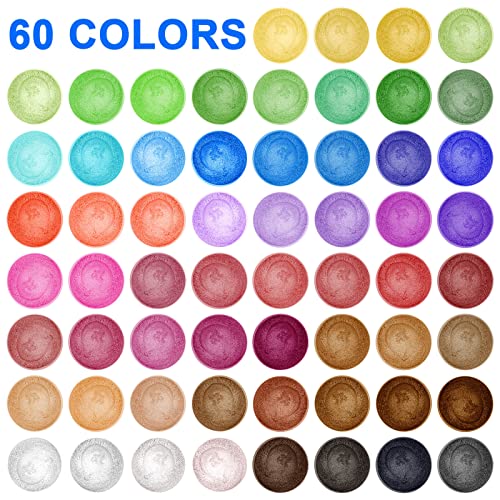 Mica Powder 60 Colors Mica Powder Epoxy Set Resin Pigment Powder Natural Pearlescent Color for Soap Making Epoxy Resin Dye Slime Pigment Nail Polish Cosmetic Pigment Powder Paint Powder Set.