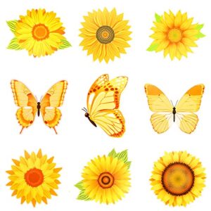 summer sunflower cutouts, benbo 45pcs spring sunflower wall decals butterfly gerbera daisy bulletin board decoration springtime flower cutouts with glue point dots for classroom school birthday party
