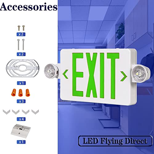 LED Exit Sign with Emergency Light, Green Exit Sign Light with 90 Minute Battery Backup, Green Letter Emergency Exit Sign Light with Two Adjustable Heads, AC 120-277V, UL Listed (6-Pack, Green)