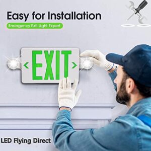 LED Exit Sign with Emergency Light, Green Exit Sign Light with 90 Minute Battery Backup, Green Letter Emergency Exit Sign Light with Two Adjustable Heads, AC 120-277V, UL Listed (6-Pack, Green)